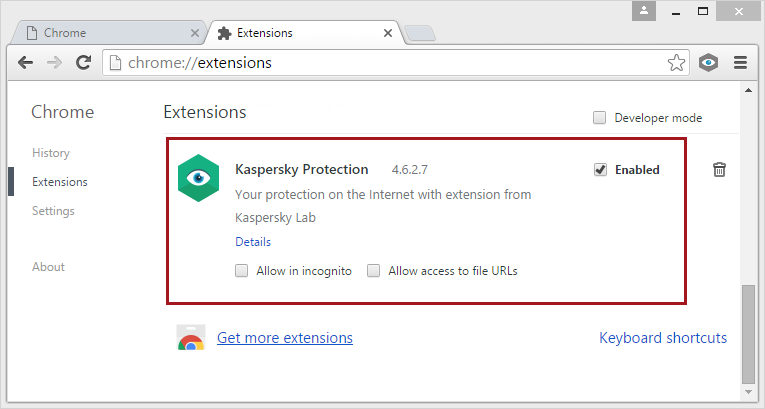 Kaspersky Protection, module complémentaire, extension pour navigateurs, internet explorer, mozilla firefox, chrome, disponible avec les solutions de sécurité Kaspersky 